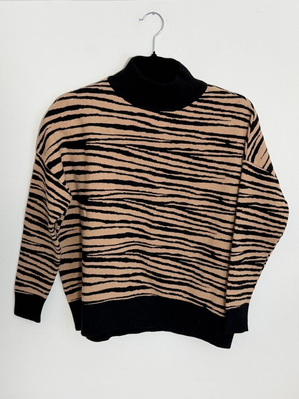 THML Knit Zebra Print Mock Neck Sweater size xs